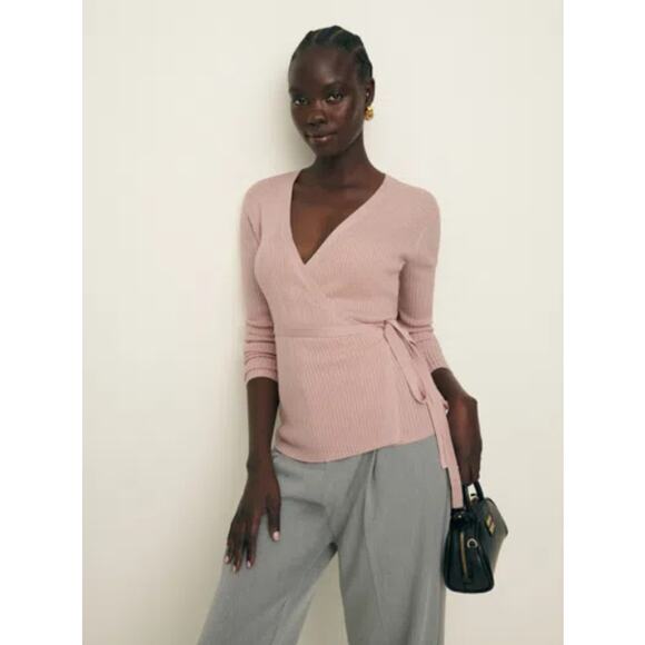Reformation Blaire Ribbed Wrap Cardigan in Serenade - Picture 1 of 6